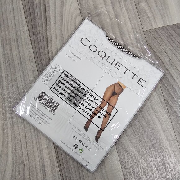 Coquette Black Fishnet Pantyhose Tights One Size - Picture 2 of 3